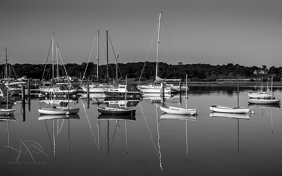 Dingey reflections, Yarmouth Harbour B&W