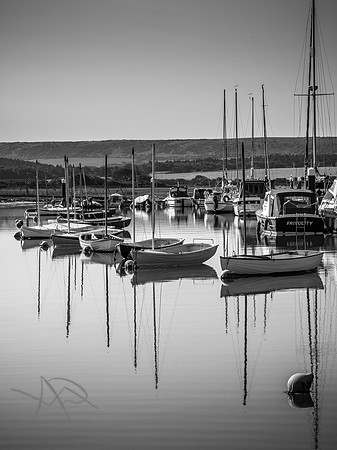 Mast Reflections, Yarmouth Harbour B&W